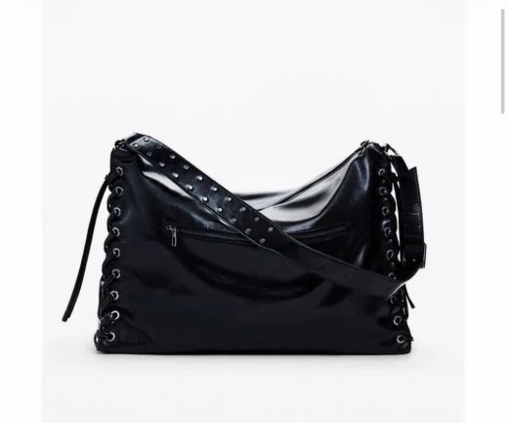 Desigual Large shiny braided bag in black